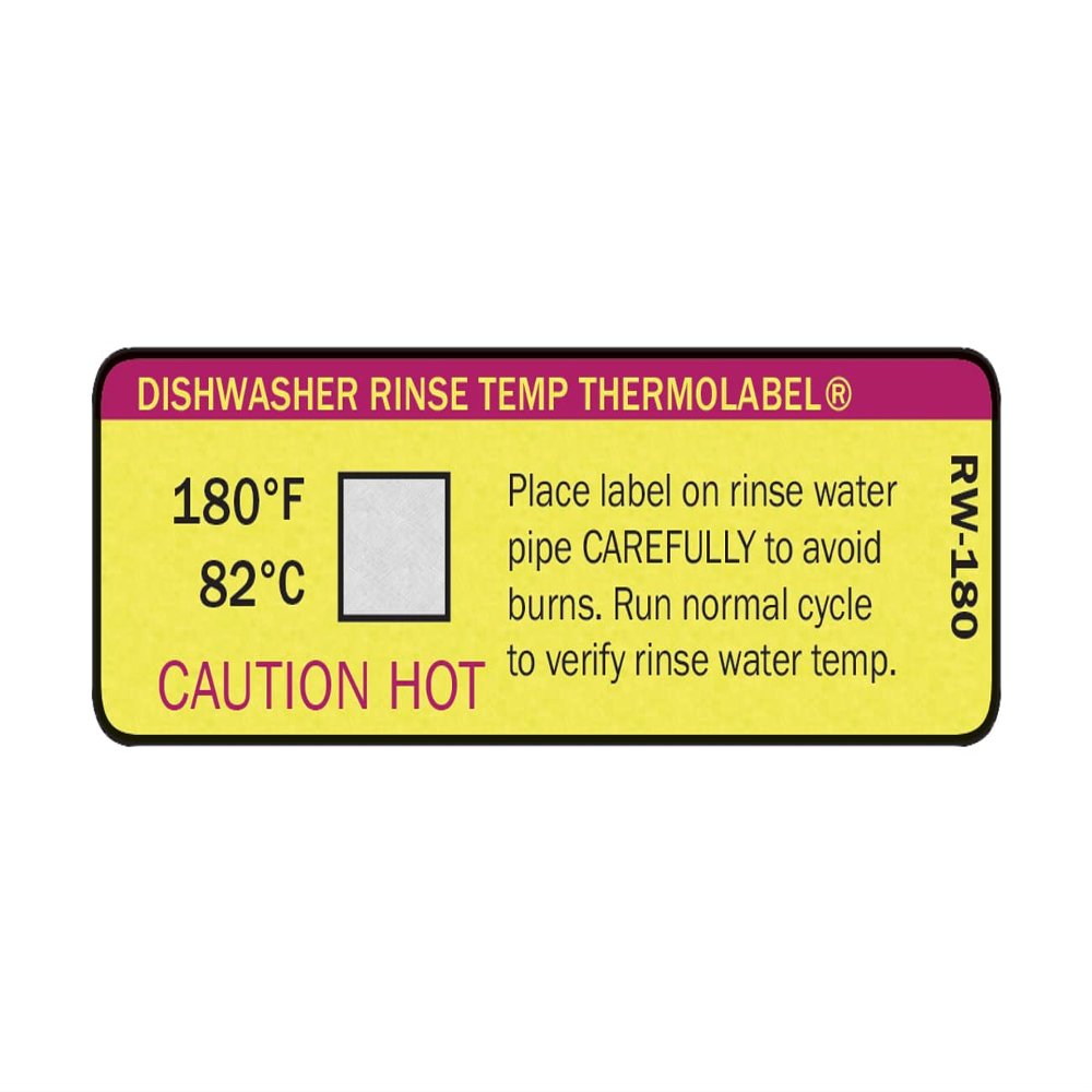 Dishwasher Rinse Temp THERMOLABEL 180F/82C for Hot Water Sanitation Dishwashers with an External Rinse Water Pipe