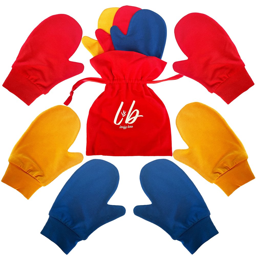 Bamboo Mittens for Eczema, Age 1-2 Kids, Dry Skin, Eczema Gloves, Overnight Moisturizing for Children, 3 Pairs