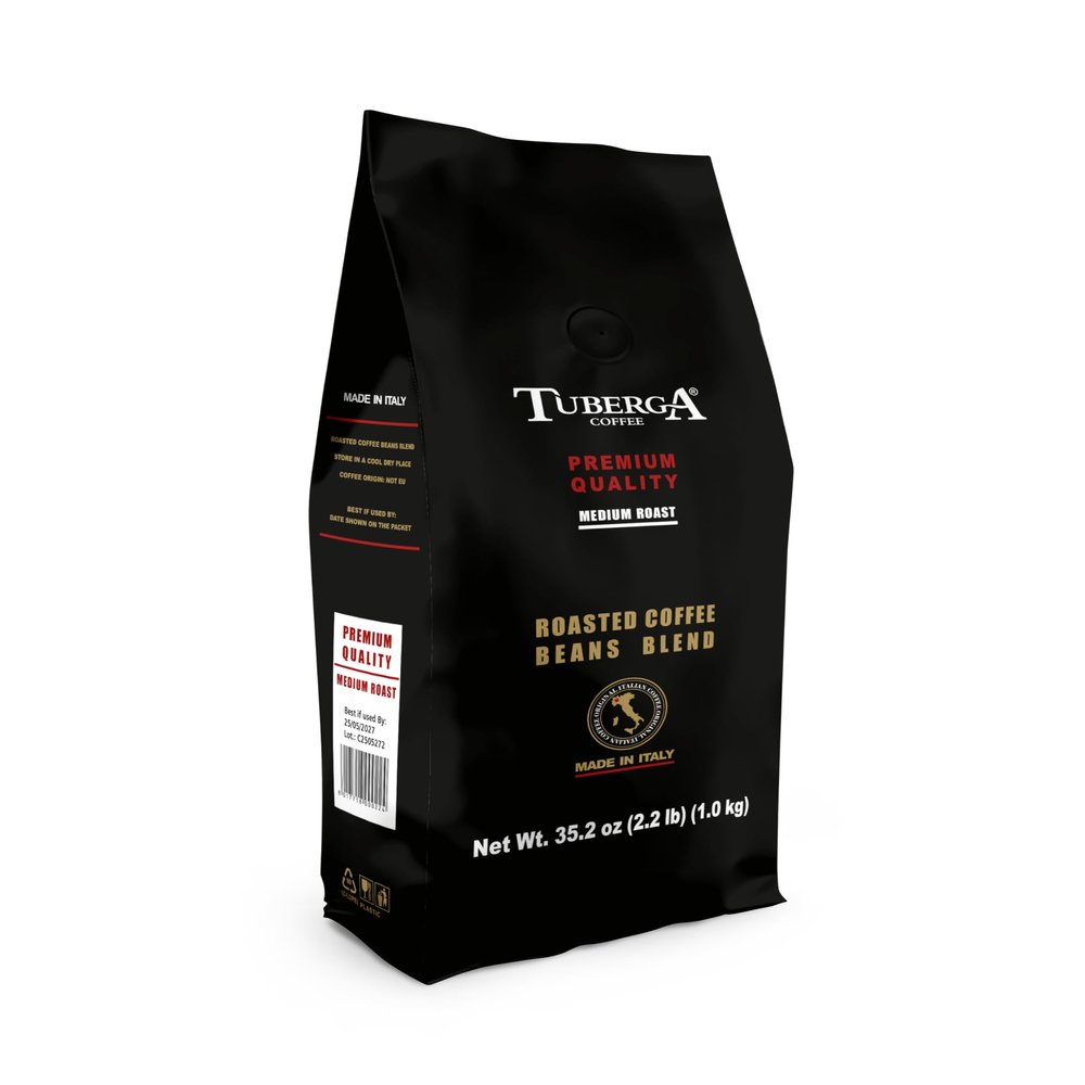 Tuberga Premium Quality, Whole Bean Coffee, Medium Roast, 2.2 Ib Bag, Original Italian Coffee. (Pack of 1)