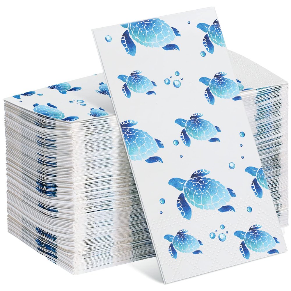 Yisong 100 Pcs Turtle Disposable Hand Towels Paper Napkins for Bathroom Guest Decorative Soft Towels Ocean Party Supplies Summer Sea Decoration for Graduation Birthday Holiday Wedding Baby Shower