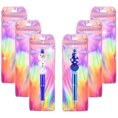 100 Pack Holographic Beadable Pen Packaging Bags Resealable Pen Bags for Bead Pens Small Business Party Favors, Food Storage, Cosmetics, Jewelry, Craft Supplies & Lip gloss 2.36x7.3"
