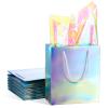 12 Pcs Iridescent Gift Bags Holographic Party Bags with Handles and 20 Pcs Rainbow Glossy Clear Film Cellophane Sheets Reflective Wrapping Paper for Party Supplies view 1