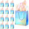12 Pcs Iridescent Gift Bags Holographic Party Bags with Handles and 20 Pcs Rainbow Glossy Clear Film Cellophane Sheets Reflective Wrapping Paper for Party Supplies view 2