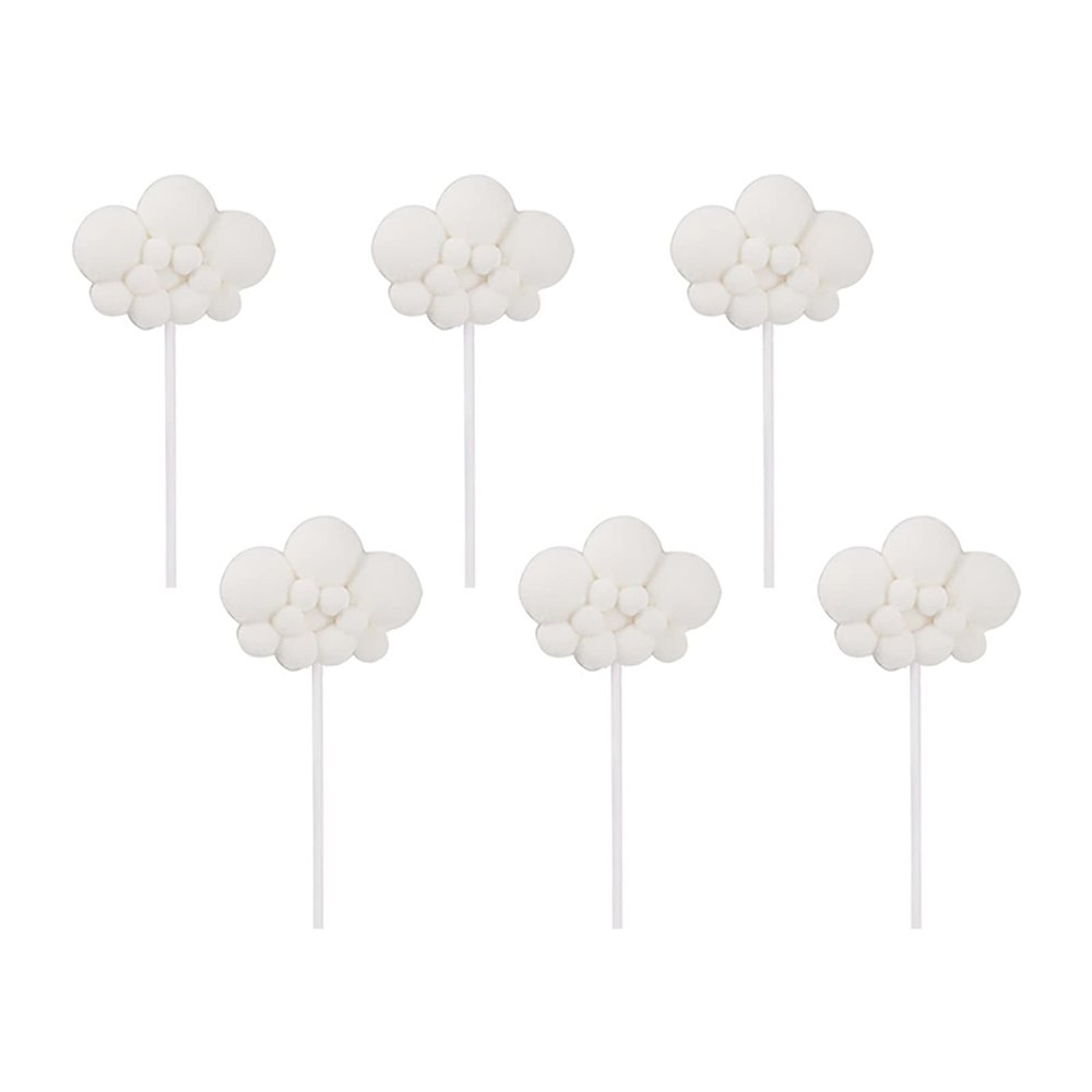 10pcs Cloud Cake Topper Plush Cloud Cupcake Toppers Yarn Ball Cake Dessert Picks Decoration For Baby Shower Birthday Wedding Party Supplies (White)