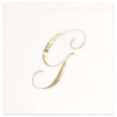 Gift Boutique 100 Gold Monogram Cocktail Napkins Letter G Disposable Paper Pack Elegant Metallic Golden Foil Hand Napkin for Powder Room Wedding Holiday Birthday Party Baby Shower Decorative Towels