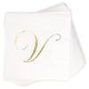 Gift Boutique 100 Gold Monogram Cocktail, Letter V Disposable Paper Pack Elegant Metallic Golden Foil Hand Napkin for Powder Room Wedding Holiday Birthday Party Baby Shower Decorative Towels view 4