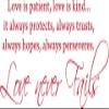 Red 39" x 17" Love is patient, love is kind...it always protects, always trusts, always hopes, always perserveres, love never fails. Vinyl wall art Inspirational quotes and saying home decor decal sticker view 1