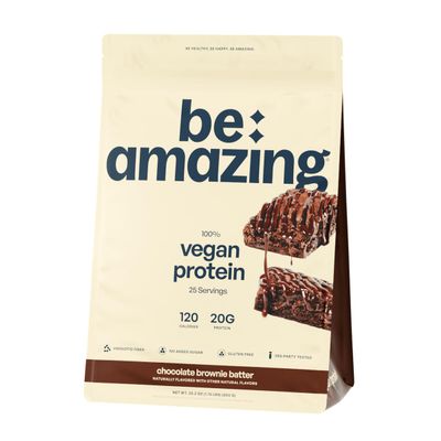BE AMAZING Vegan Protein Powder, Chocolate Brownie Batter, 20g Plant Based Protein with Prebiotic Fiber, Low Carb, Dairy and Gluten Free Shake Mix, No Added Sugar, 29.3 oz, 25 Servings