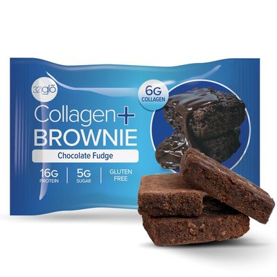 321glo Collagen Protein Brownie | Gluten Free, Low Sugar | Keto Snack for Women, Men, & Kids | 16g Protein, 6g Collagen | 12 Pack (12 Pack, Chocolate Fudge)
