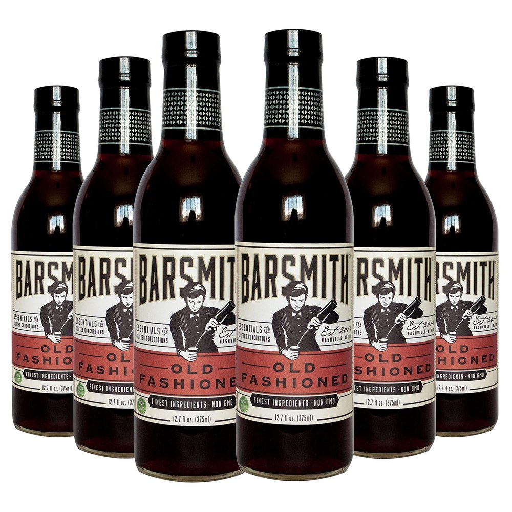 Barsmith Old Fashioned Mix, Classic Whiskey Drink Mixer with Sweetness, Cherry, Citrus & Bitters, Premium Non-GMO, Perfect for Bourbon Cocktails & Home Bars, 12.7 oz Bottles, 6-Pack