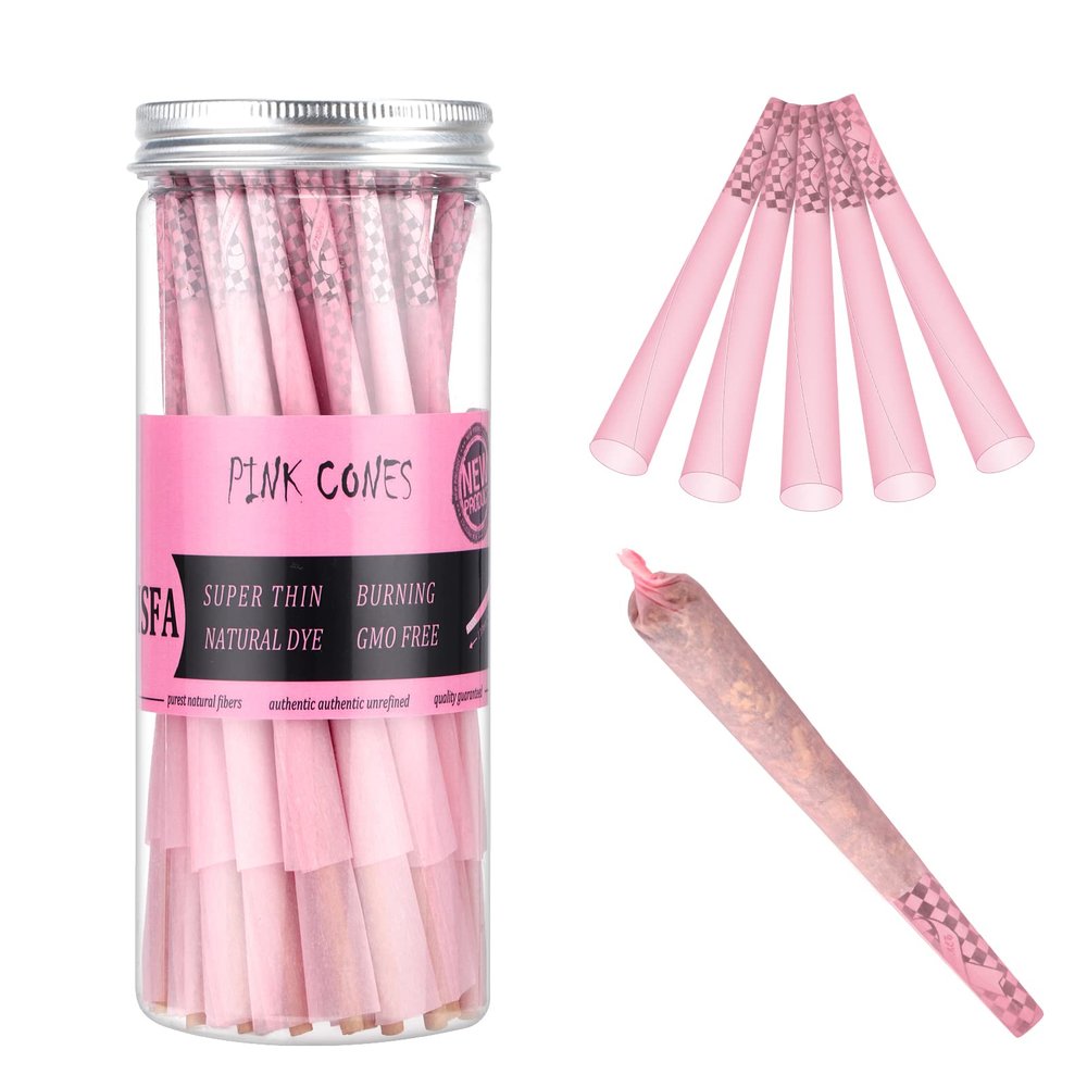 TISFA Pink Pre rolled Cones 60 Pack Rolling Papers King Size Rolling Cones with Packing Sticks