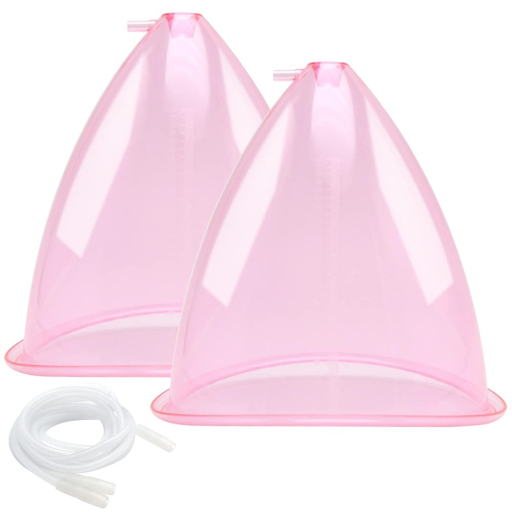 Buttocks Vacuum Cups 210ml, XXL Vacuum Therapy Cupping Machine Accessories 9.4 inch Diameter Butt Suction Cups with Y-Hose for Bigger Butt Lifting Body Massage, 1 Pair (Pink)