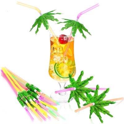 Chengu 100 Pieces Umbrella Straws for Drinks Hawaiian Cocktails Umbrella Straws Summer Beach Luau Tropical Drinks Party Decorations Supply, Colorful(Coconut Tree)