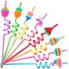 24 Pop Birthday Party Favors it Plastic Drinking Straws 8 Pop Fidget Designs Great for Pop Party Supplies with 2 Cleaning Brush view 1