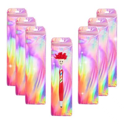 100 Pack Holographic Bags Resealable Beadable Pen Packaging Bags for Small Business,Sealable Ziplock Baggies Beaded Pens Bags,Food Storage,Lip Gloss,Candy,Cosmetic,Jewelry for Gift 2.5x9"