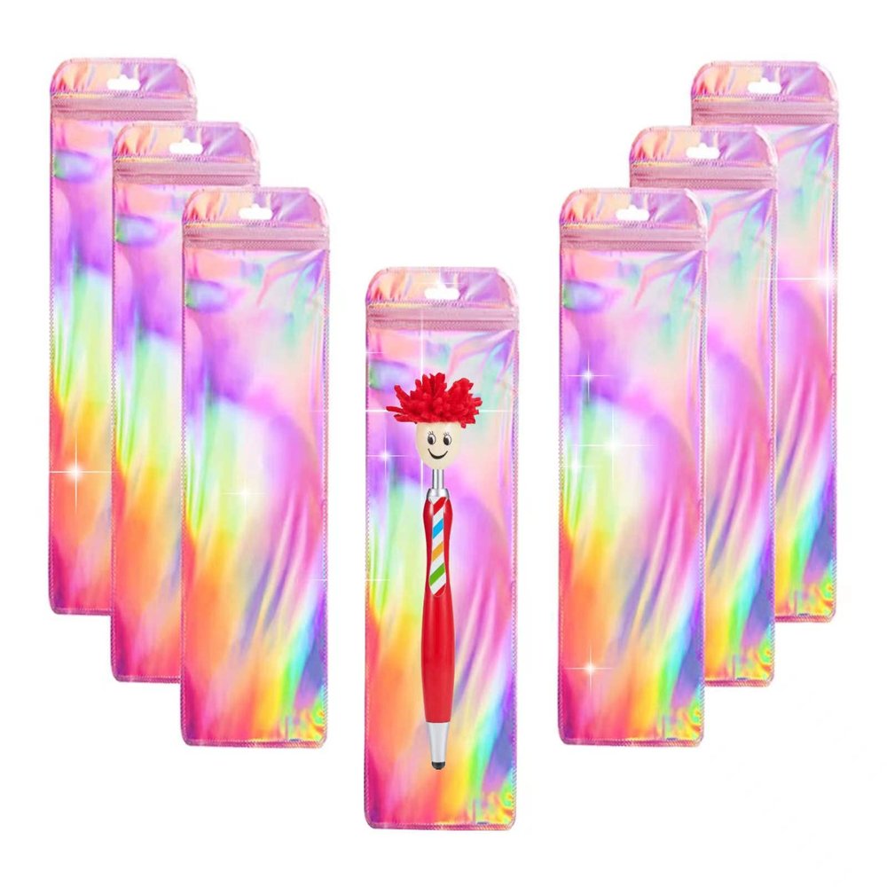 100 Pack Holographic Bags Resealable Beadable Pen Packaging Bags for Small Business,Sealable Ziplock Baggies Beaded Pens Bags,Food Storage,Lip Gloss,Candy,Cosmetic,Jewelry for Gift 2.5x9"