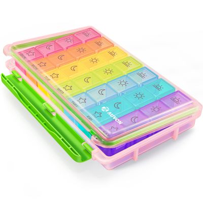 AUVON iMedassist Moisture-Proof Weekly Pill Organizer 4 Times a Day, Large 7 Day Pill Box Case with Portable Design for Travel, Removable Individual Containers Hold Vitamins, Supplements, Medications