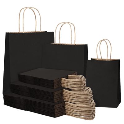 SHOPDAY 45Pcs Black Paper Bags with Handles, Assorted Sizes Gift Bags 5x3x8 & 8x4x10.5 & 10x5x13 15 Pcs Each Shopping Bags for Small Business Party
