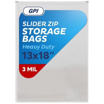 500 Count - Slider Zip 2.5 Gallon Jumbo Food Storage Bags, 13" x 18" 3 Mil Heavy Duty, Extra Large, Strong & Durable For Freezer Storage. GPI