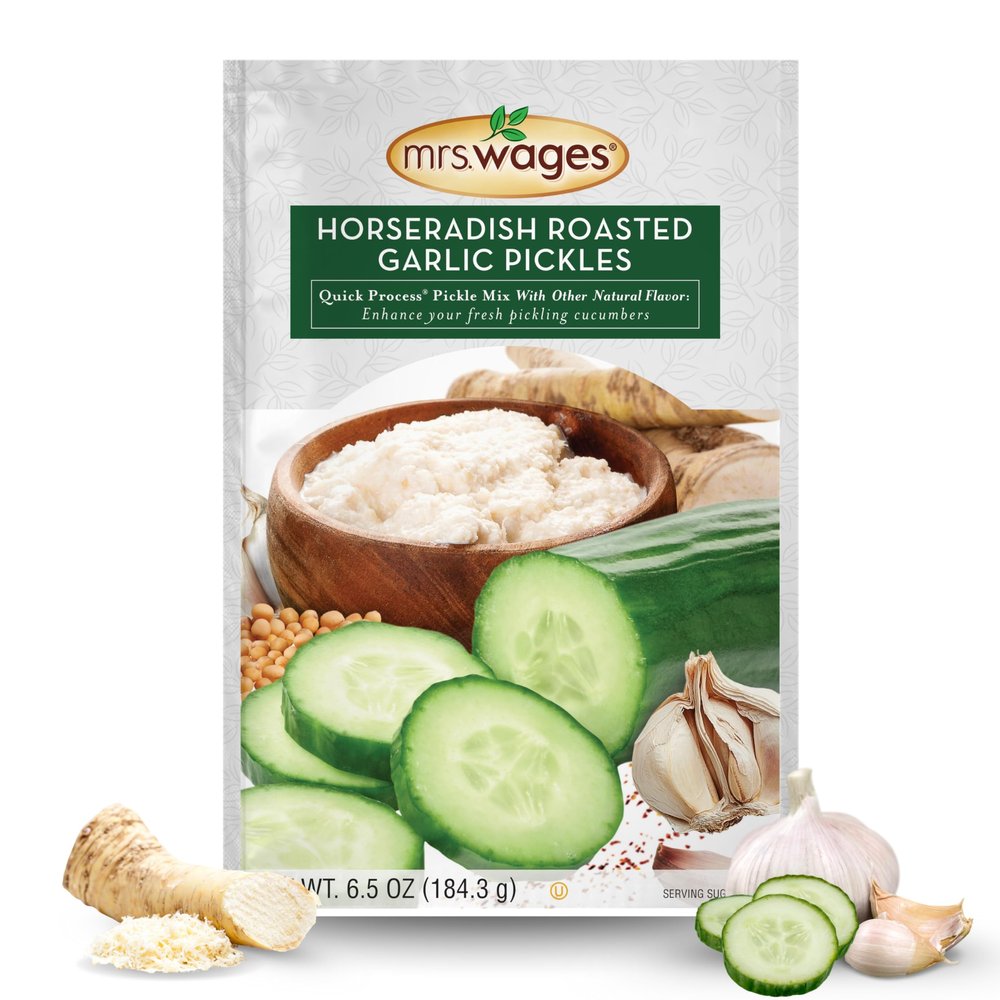 Mrs. Wages Horseradish Roasted Garlic Quick Process Pickle Mix, Quick and Easy, Simple-To-Use, Unique Spicy Garlic Flavor, 6.5 oz Packet (Value Packof 6)