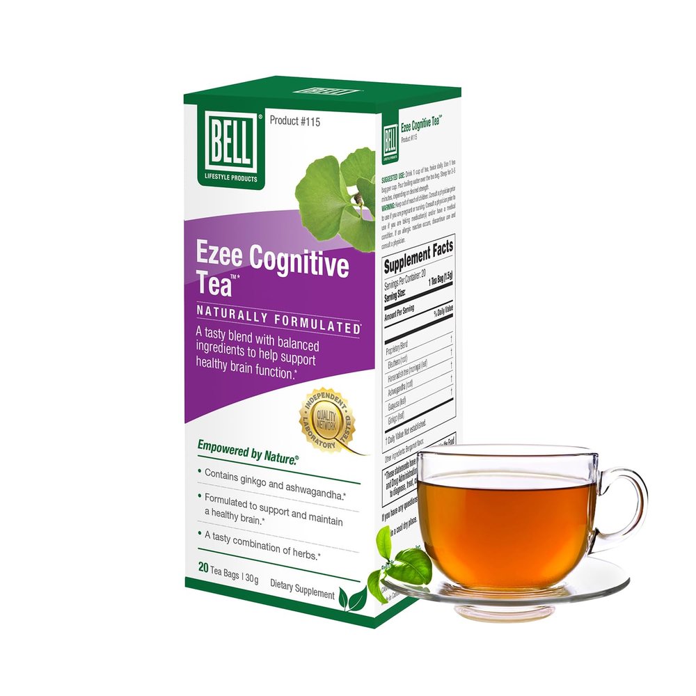 Bell Ezee Cognitive Tea Lifestyle Products - Herbal Tea to Help Support Mental Clarity with Ginkgo, Ashwagandha, Moringa, Natural, Vegan, 20 Tea Bags