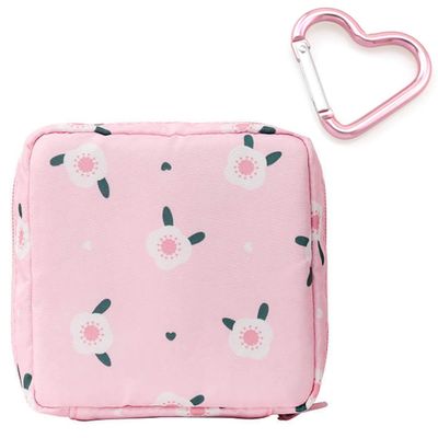 Adorable Pink Peri - Storage Bag for Sanitary Napkin Pads | Portable for Women Girls | Made of Nylon + Washable + Waterproof Reusable | Zero Waste Period (Flower)