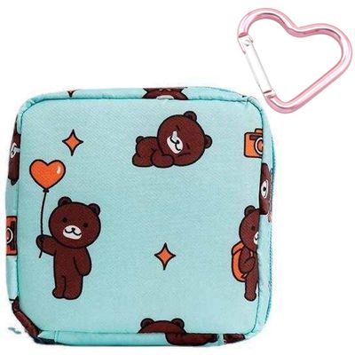 Adorable Pink Peri - Reusable Sanitary Napkin Pads Storage Bag Portable for Women Girls | Made of Nylon Water Resistance | Reusable | Zero Waste Period (Bear Bear)