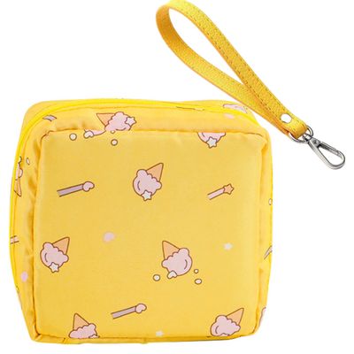 Adorable Pink Peri - Storage Bag for Sanitary Napkin Pads with open clip lanyard | Portable for Women Girls | Washable Waterproof Reusable | Zero Waste Period (Ice Cream)