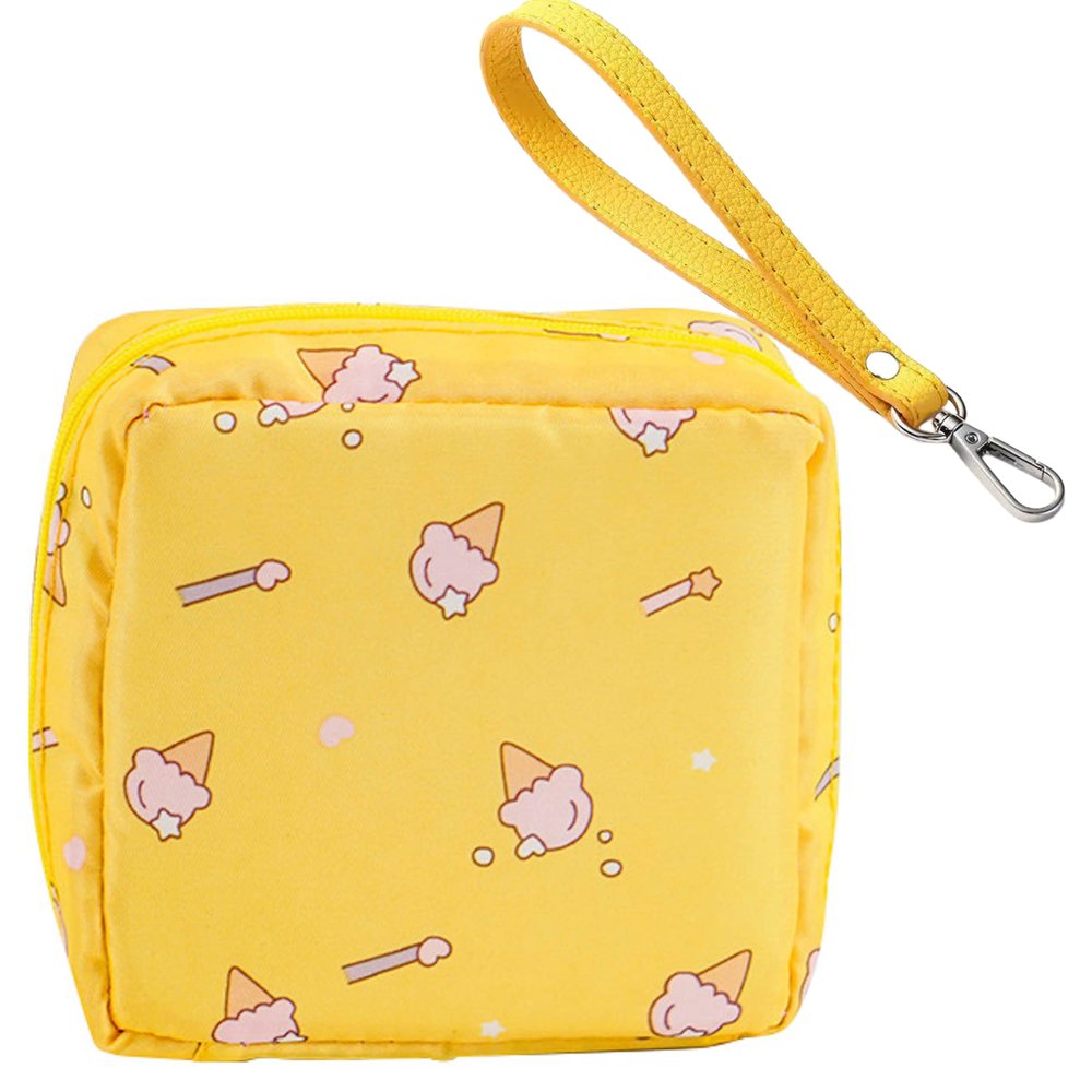Adorable Pink Peri - Storage Bag for Sanitary Napkin Pads with open clip lanyard | Portable for Women Girls | Washable Waterproof Reusable | Zero Waste Period (Ice Cream)