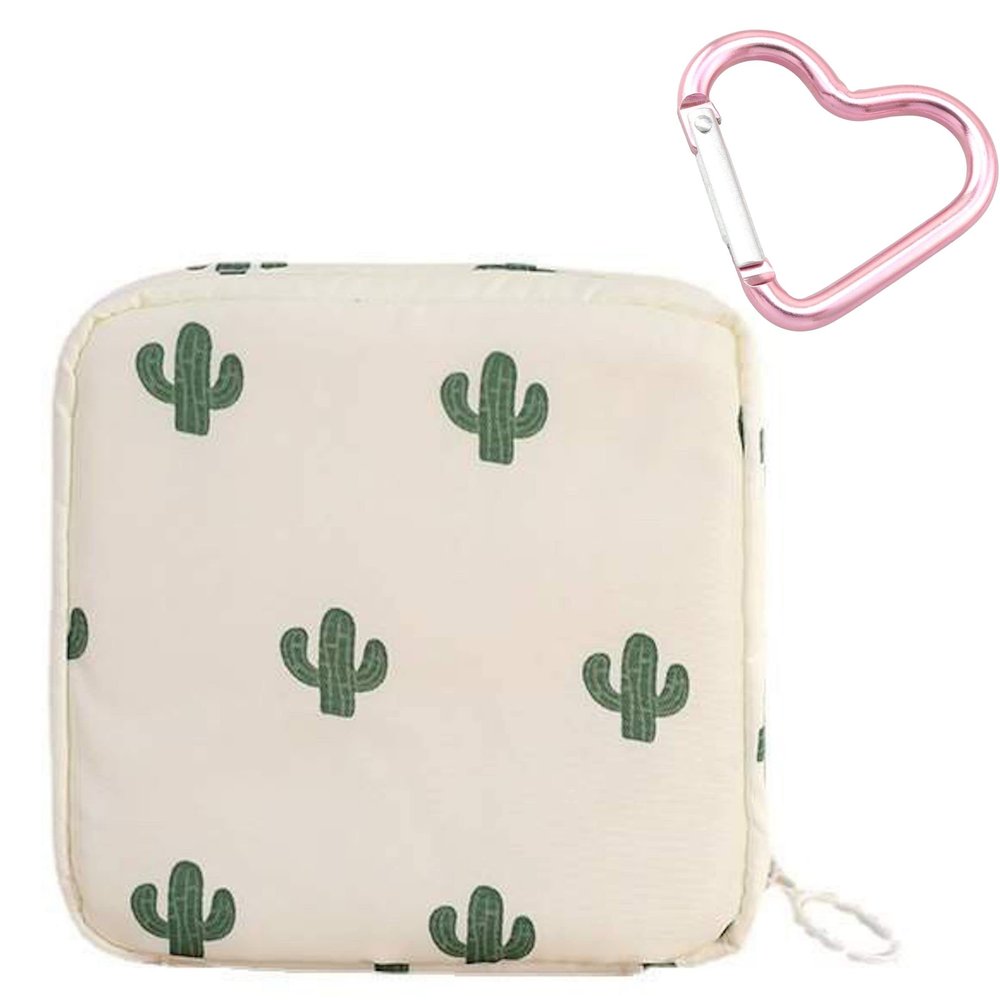 Adorable Pink Peri - Reusable Sanitary Napkin Pads Storage Bag Portable for Women Girls | Made of Nylon + Water Resistance | Zero Waste Period (Cactus)