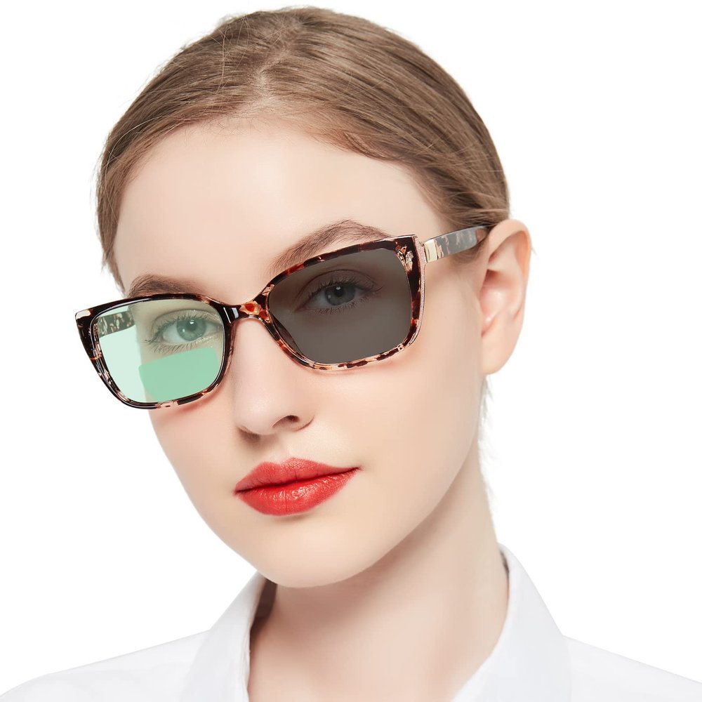 OCCI CHIARI Transition Photochromic Bifocal Reading Glasses Womens,Oversized Clear UV Protection Sunglasses Readers1.0 1.5 2.0 2.5 3.0 3.5 4.0(Brown +100)