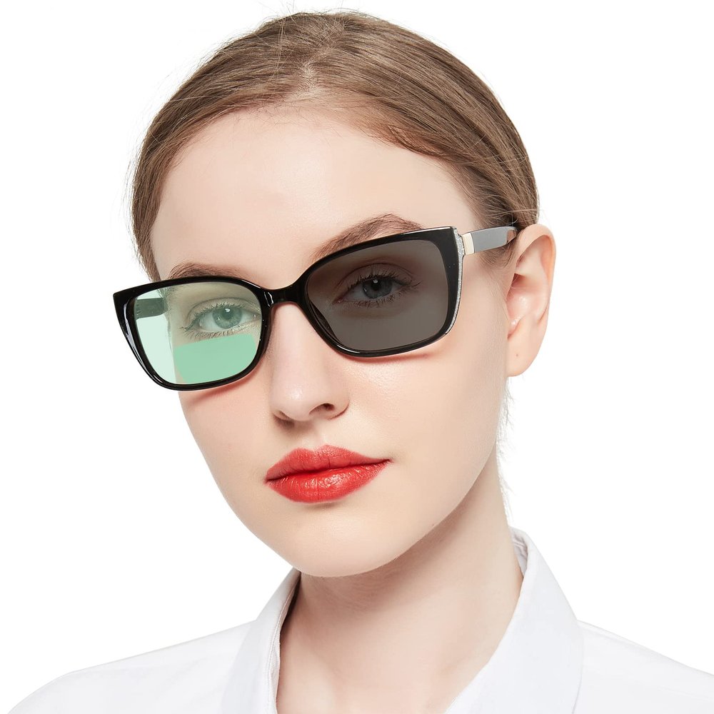 OCCI CHIARI Transition Photochromic Bifocal Reading Glasses Womens,Large Clear UV Protection Sunglasses Readers1.0 1.5 2.0 2.5 3.0 3.5 4.0(Black +350)