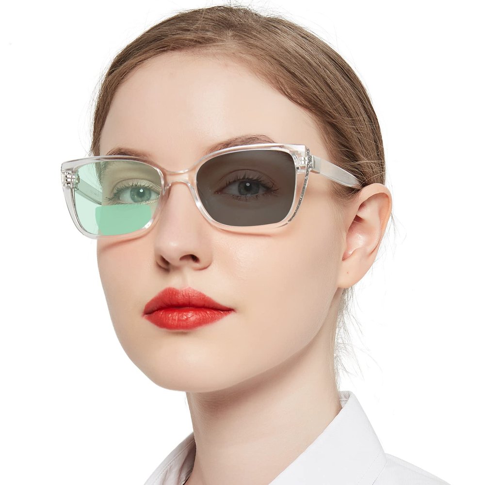 OCCI CHIARI Transition Photochromic Bifocal Reading Glasses Womens,Trendy Clear UV Protection Sunglasses Readers1.0 1.5 2.0 2.5 3.0 3.5 4.0(Clean +350)