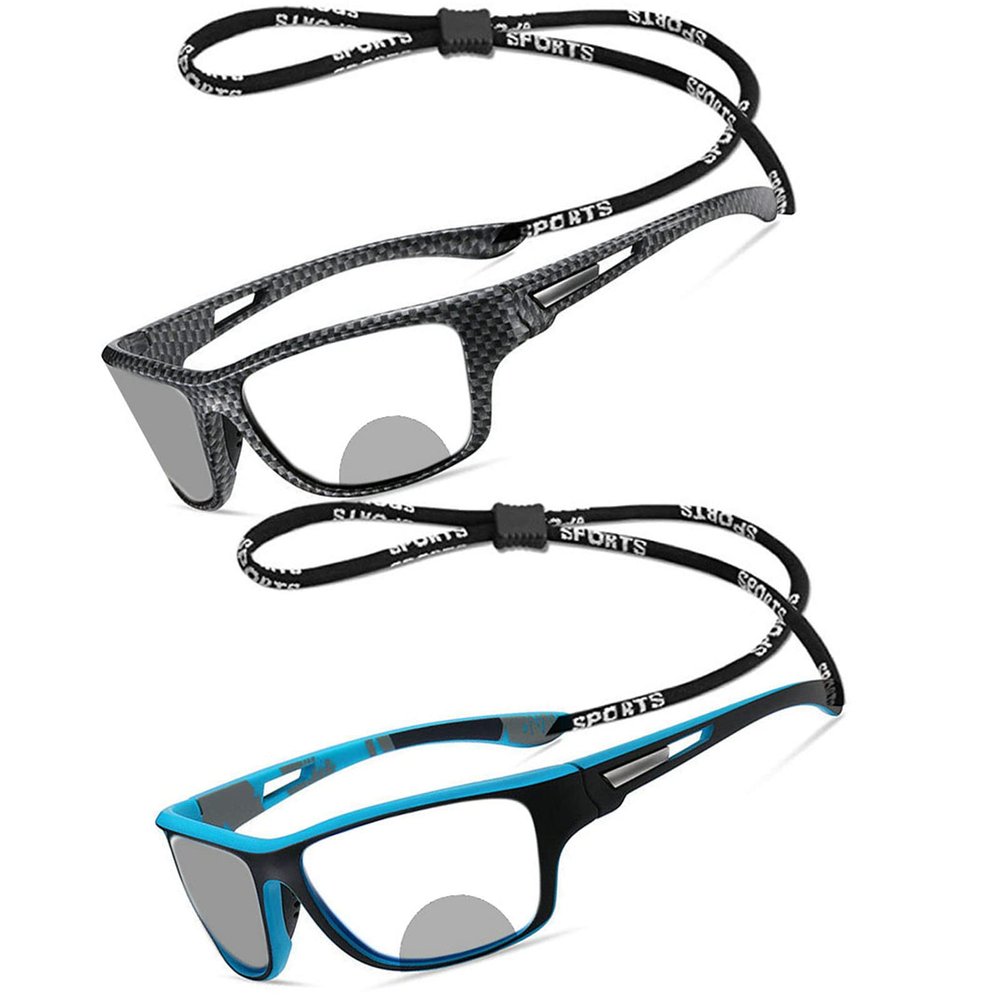 2Pack Cycling Transition Photochromic Bifocal Reading Glasses for Mens and Womens black Square Sports Sunglasses Readers (2pcs-blue&black white, 2.5, multiplier_x)