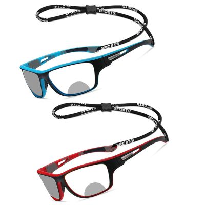 2Pack Cycling Transition Photochromic Bifocal Reading Glasses for Mens and Womens black Square Sports Sunglasses Readers (2pcs-blue&red, 1.25, multiplier_x)