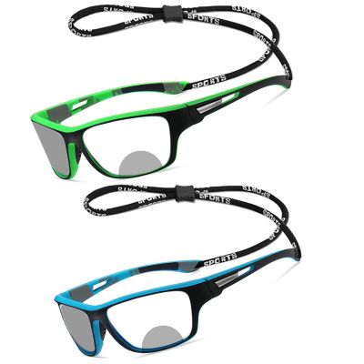 2Pack Cycling Transition Photochromic Bifocal Reading Glasses for Mens and Womens black Square Sports Sunglasses Readers (2pcs-blue&green, 3.5, multiplier_x)