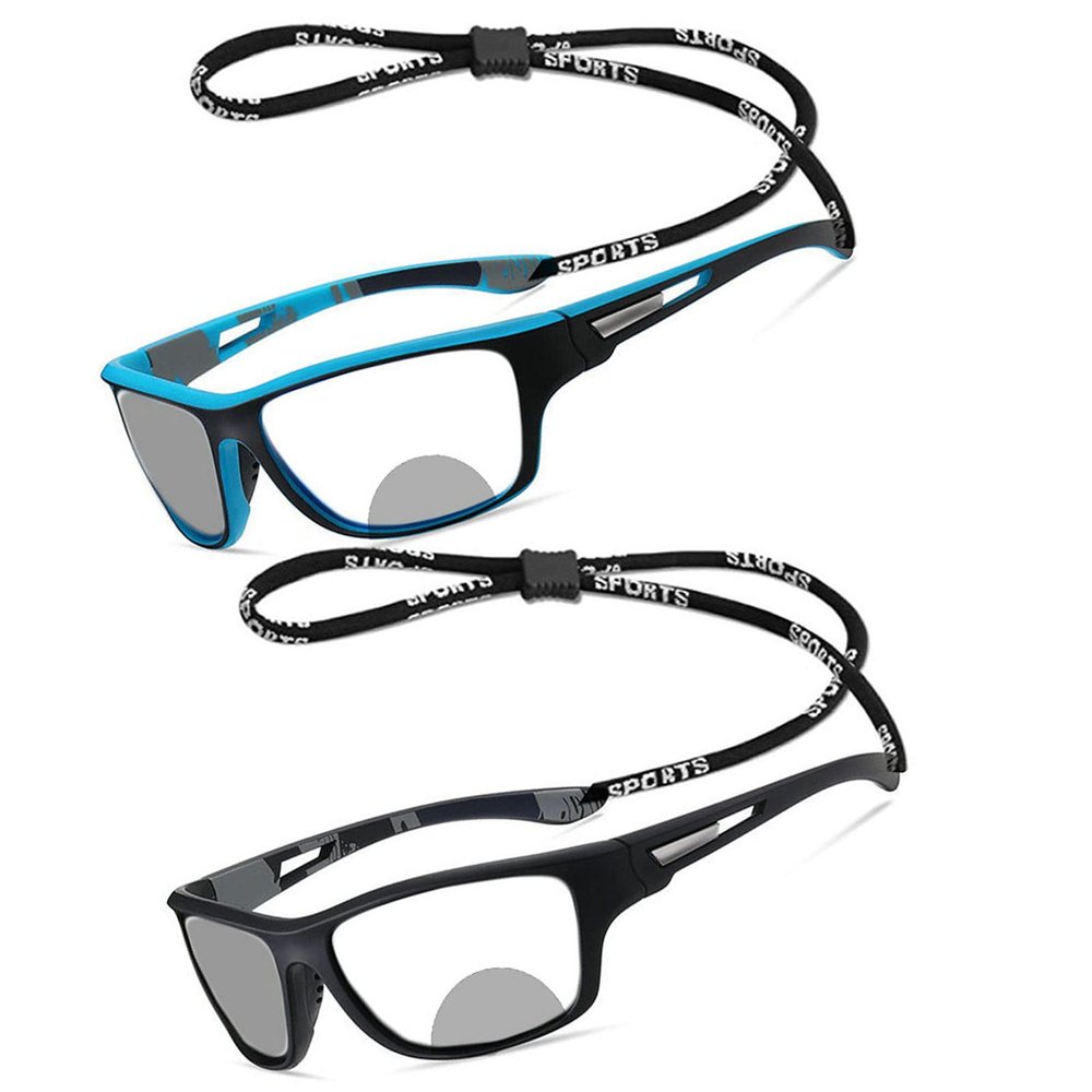 2Pack Cycling Transition Photochromic Bifocal Reading Glasses for Mens and Womens black Square Sports Sunglasses Readers (2pcs-black&blue, 1.0, multiplier_x)