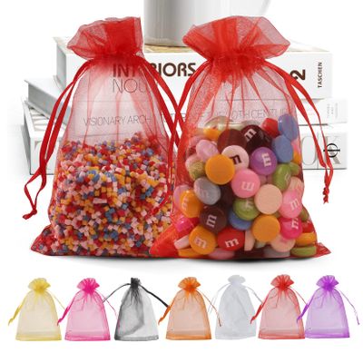 ANZNKU 100 Pack Organza Bags, 4 x 6 inch Small Bags, Christmas Favor Bag, Sheer Mesh Bag, Premium Red Gift Pouches with Drawstring, Jewelry Pouches Small Mesh Pouch for Christmas Wedding Party