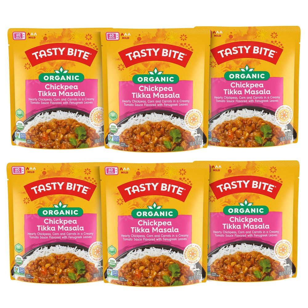 Tasty Bite Organic Chickpea Tikka Masala, Ready to Eat, Microwavable Entre, Vegan, 10 Ounce (Pack of 6)