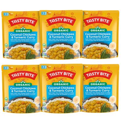 Tasty Bite Organic Chickpea Coconut and Turmeric Curry, Ready to Eat, Microwavable Entre, Vegan, 10 Ounce (Pack of 6)