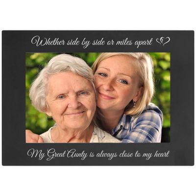 Whether Side By Side or Miles Apart My Great_Aunty is Always Close to my Heart Anodized Aluminum Metal Wall/Tabletop Family Photo Picture Memories Landscape Premium 5x7 Black Frame with Easel, Glass