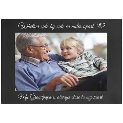 Whether Side By Side or Miles Apart My Grandpapa is Always Close to my Heart Anodized Aluminum Metal Wall/Tabletop Family Photo Picture Memories Landscape Premium 5x7 Black Frame with Easel, Glass