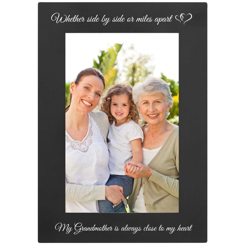 Whether Side By Side or Miles Apart My Grandmother is Always Close to my Heart Anodized Aluminum Metal Wall/Tabletop Family Photo Picture Memories Portrait Premium 8x10 Black Frame with Easel, Glass