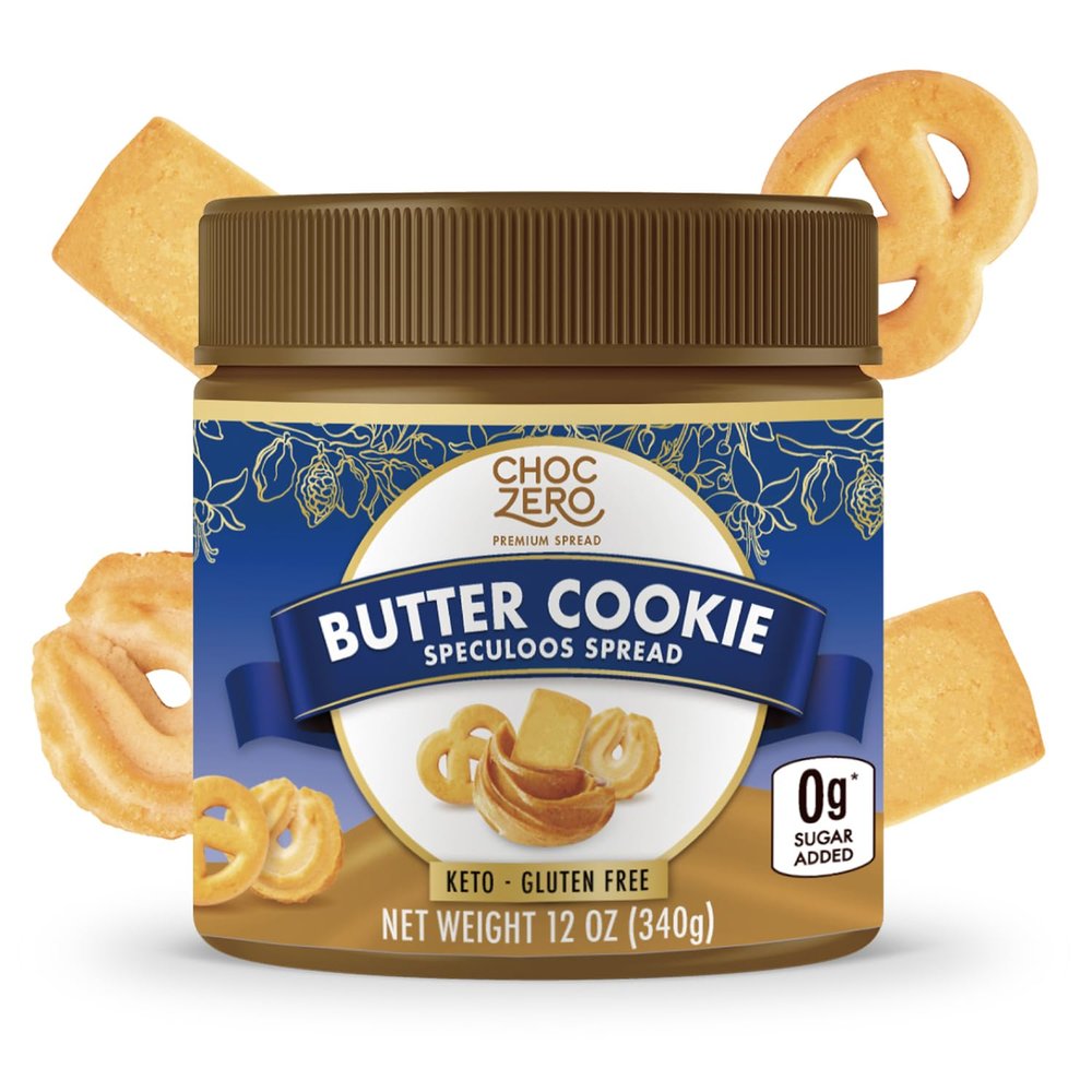 ChocZero Butter Cookie Spread, No Added Sugar, Gluten Free, High Fiber, Keto Friendly, Low Carb, Naturally Sweetened with Monk Fruit, 12 oz Jar