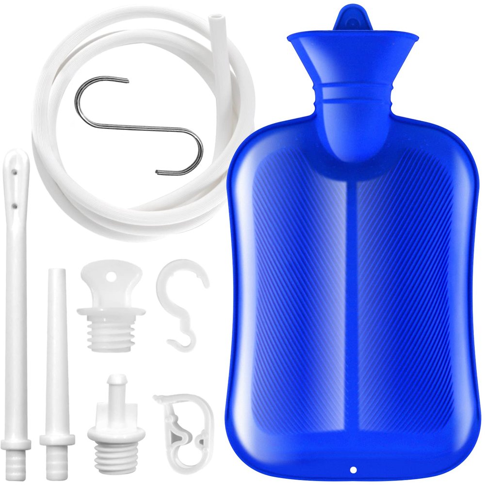 2 L Enema Bag Coffee Enema Bag Kit with 5.0 ft. Long Silicone Hose ,2 Multi-Size Reusable Tips, Controlable Water Flow Valve- Coffee, Shower, Douche & Home Adult Enema KitBlue