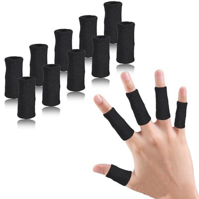 EDNYZAKRN Finger Compression Sleeves Support, Finger Protectors Cots for Arthritis Swelling Basketball Sport, Breathable Elastic (10, Black, One Size)