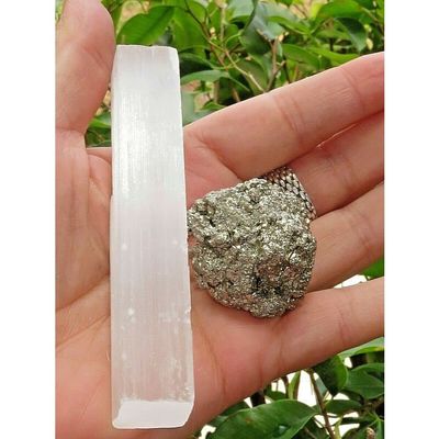 1 Pcs Natural Rough Charged Pyrite + A FREE Recharging Selenite Stick 4"