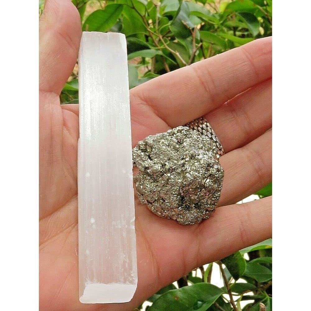 1 Pcs Natural Rough Charged Pyrite + A FREE Recharging Selenite Stick 4"