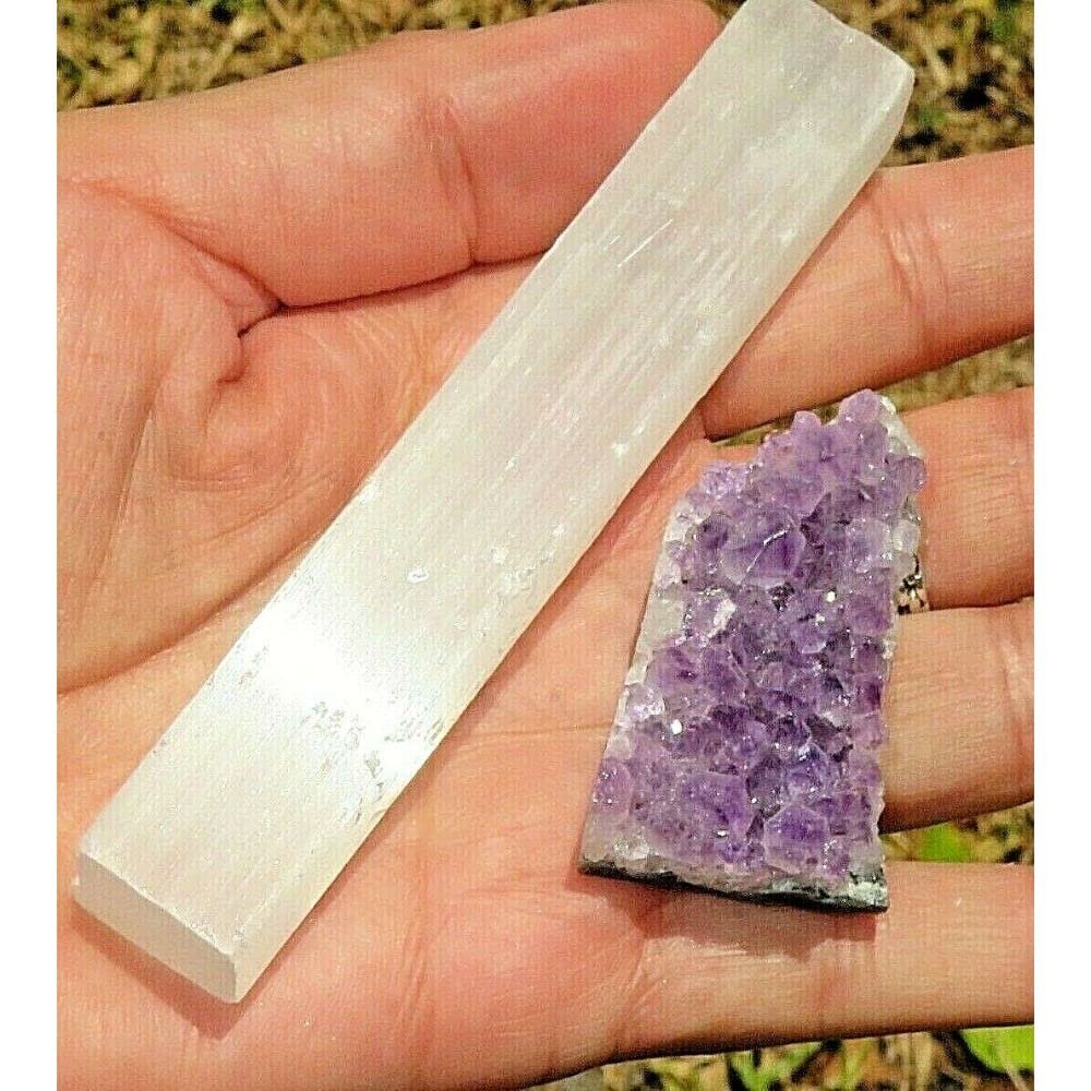 1 Pcs Mini Amethyst Cluster +A FREE Recharging Selenite Stick