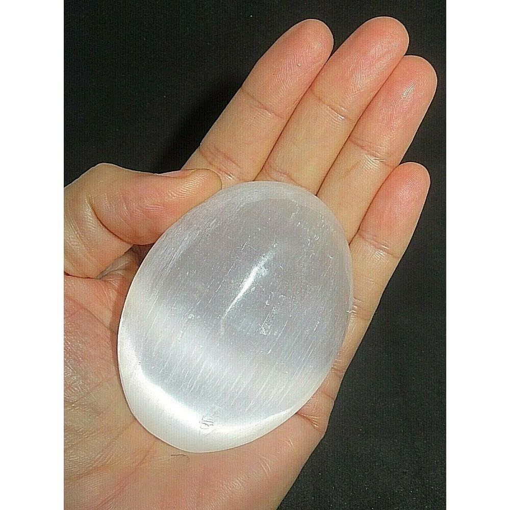 1 Pcs XL Natural Selenite Palm Stone Rock Crystal Healing Reiki Polished Worry Stone